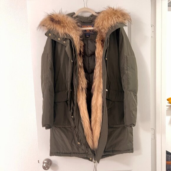 Woolrich Green Down Parka Coat with Fox Fur Lining Hood - Picture 4 of 8